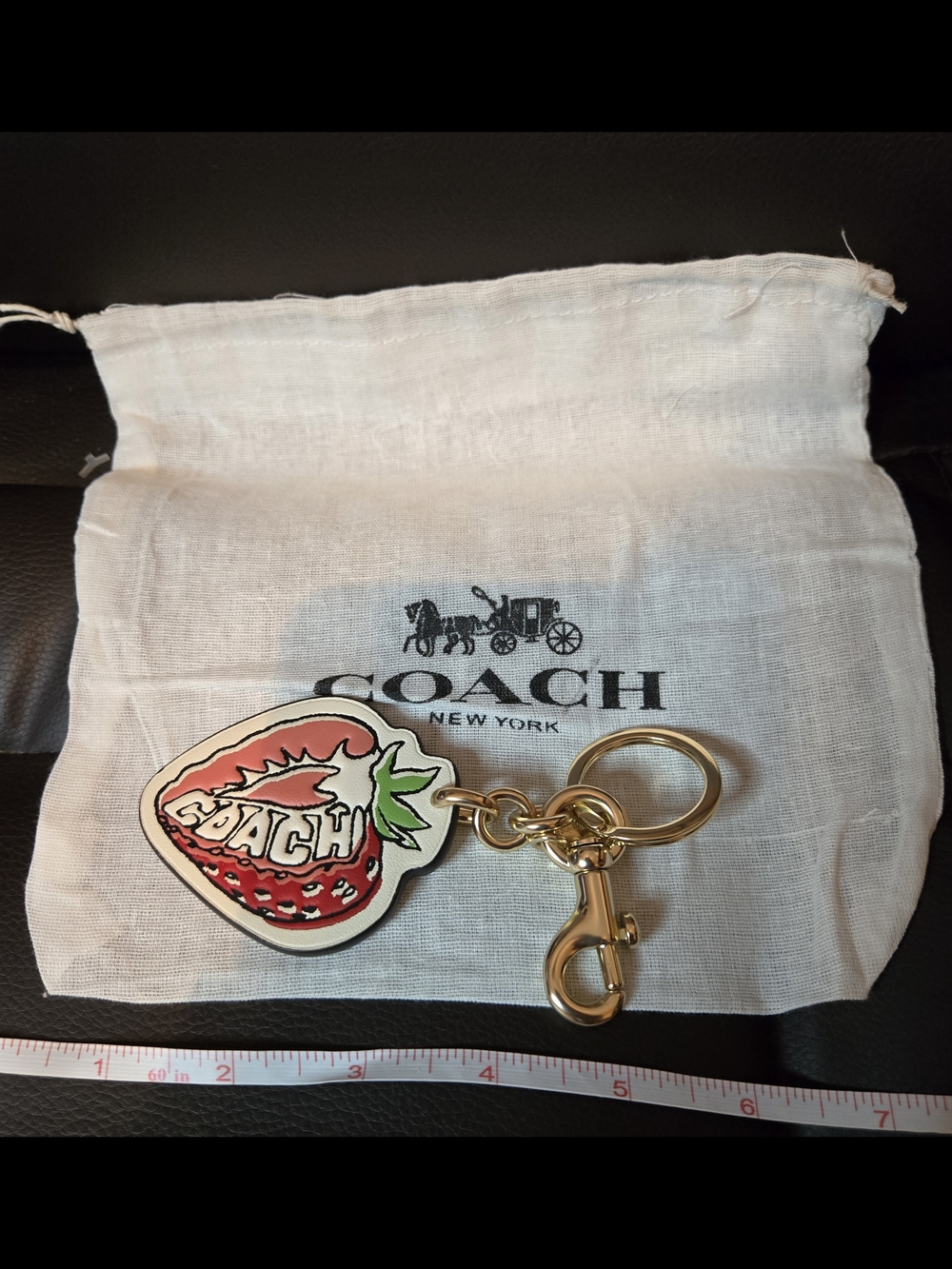 COACH Strawberry Leather Key Chain - White & Red With Coach Dustbag - Picture 2 of 6
